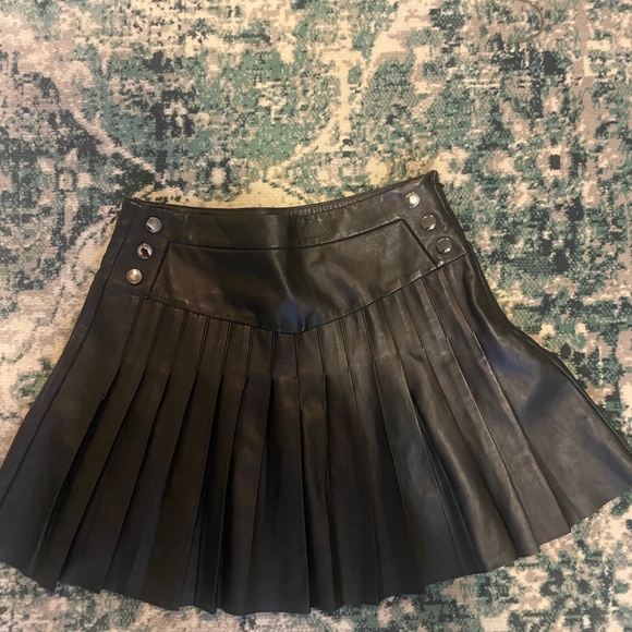 Maje Pleated, flared leather skirt